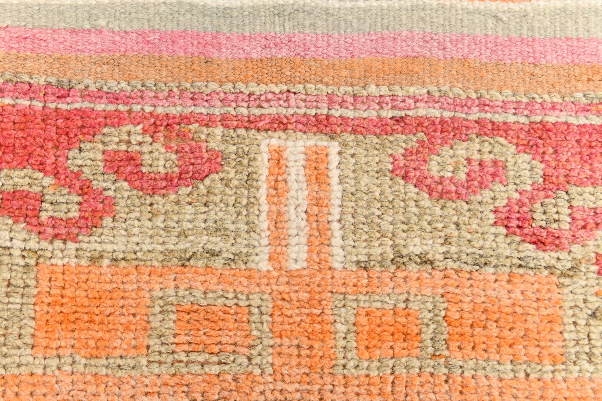 3x11 Tile Red Turkish Runner, Handmade Wool Runner Rug, 96x337Cm