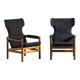 Armchair in teak with blue pattern cushion, Denmark, 1970s, set of 2