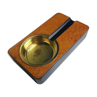 Cendrier à cigare en métal doré bois vernis et imitation loupe