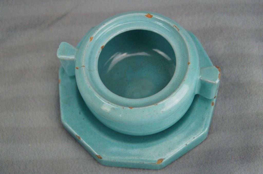 Octagonal blue-green ceramic pot and pouch Lifas / Alice Sordet-Bonifas (1902-1975)