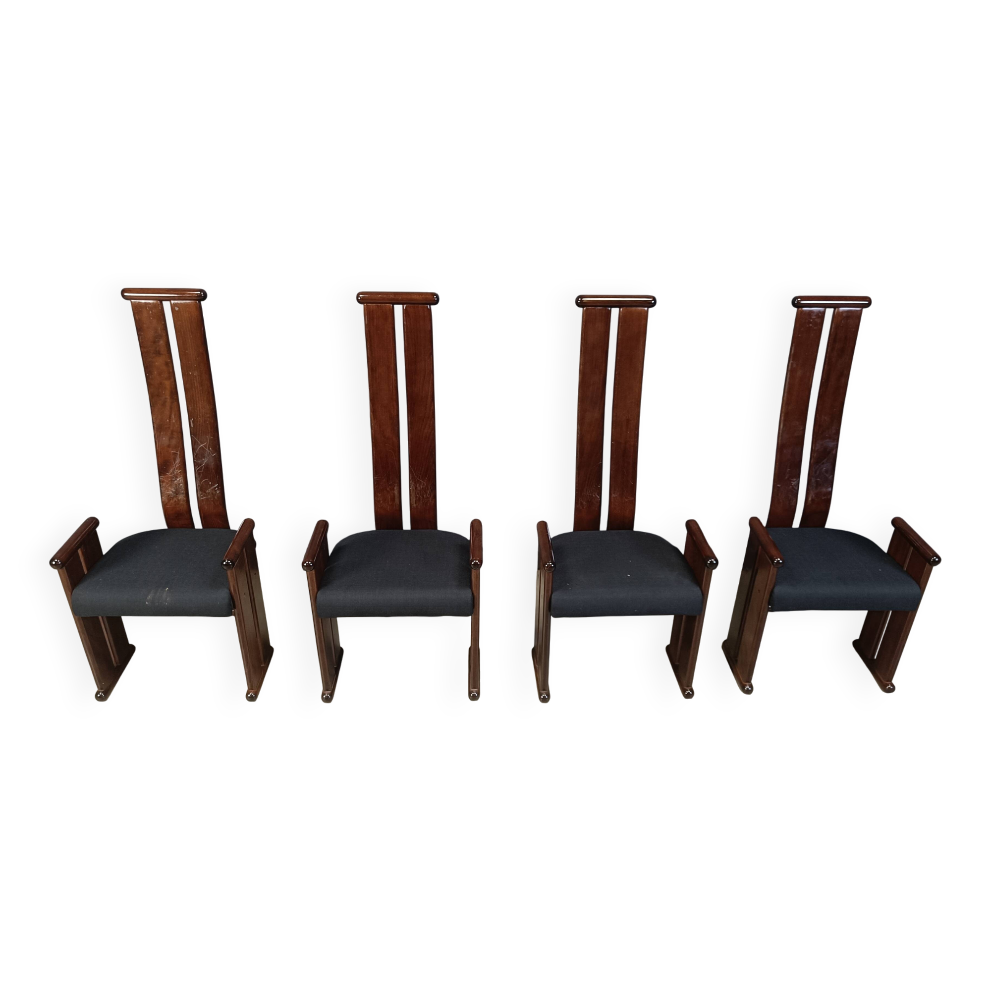 Post modern high back dining chairs, set of 4, 1970s
