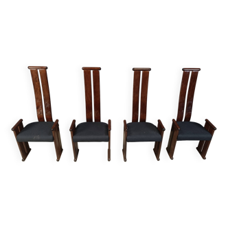 Chaises de salle à manger post-modernes à dossier haut, lot de 4, années 1970