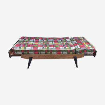 Daybed ou lit d'appoint en chêne et bois laqué noir 1960