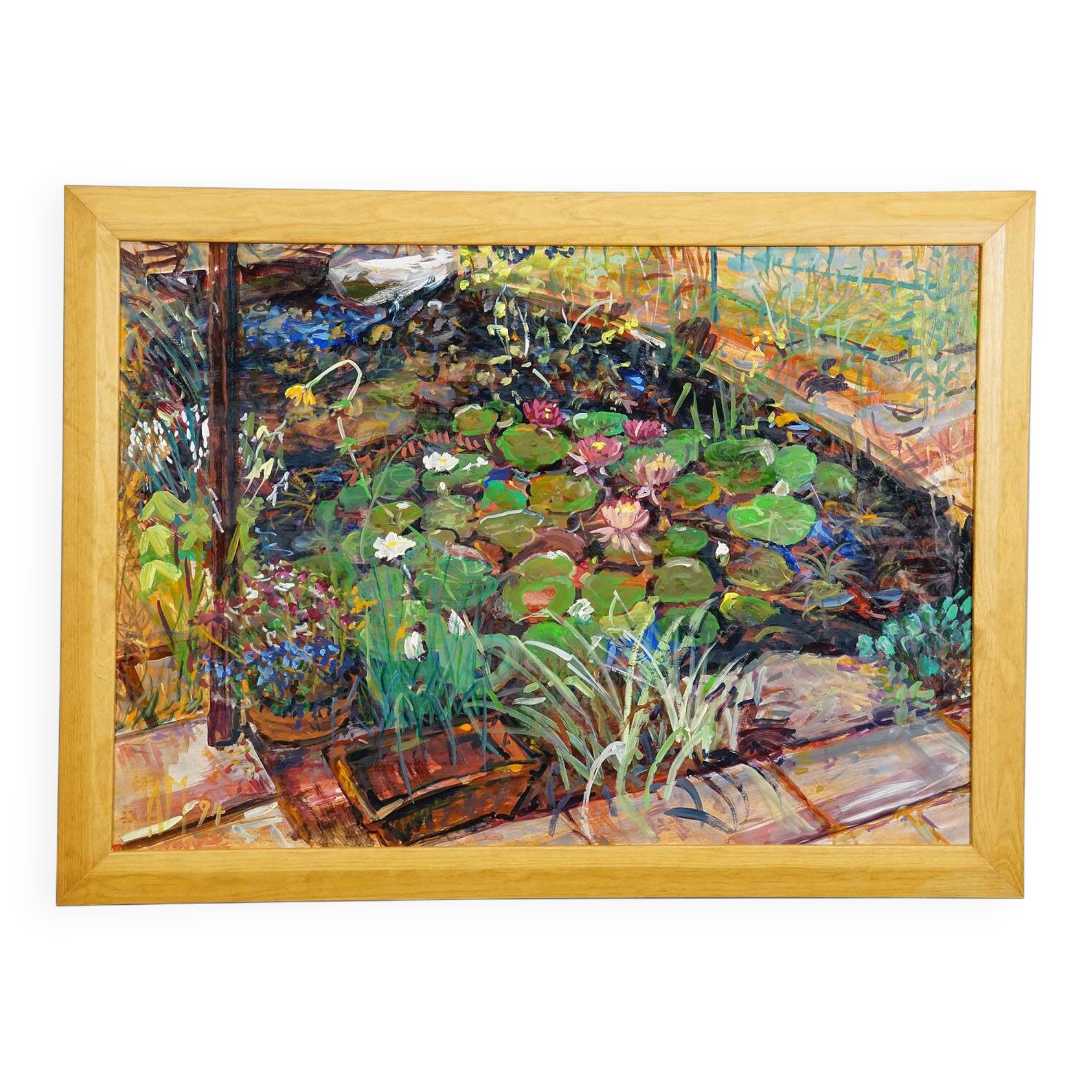 Garden pond with water lilies, 1994 – Oil painting by Alexander Michael