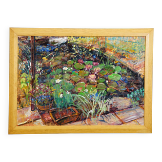 Garden pond with water lilies, 1994 – Oil painting by Alexander Michael