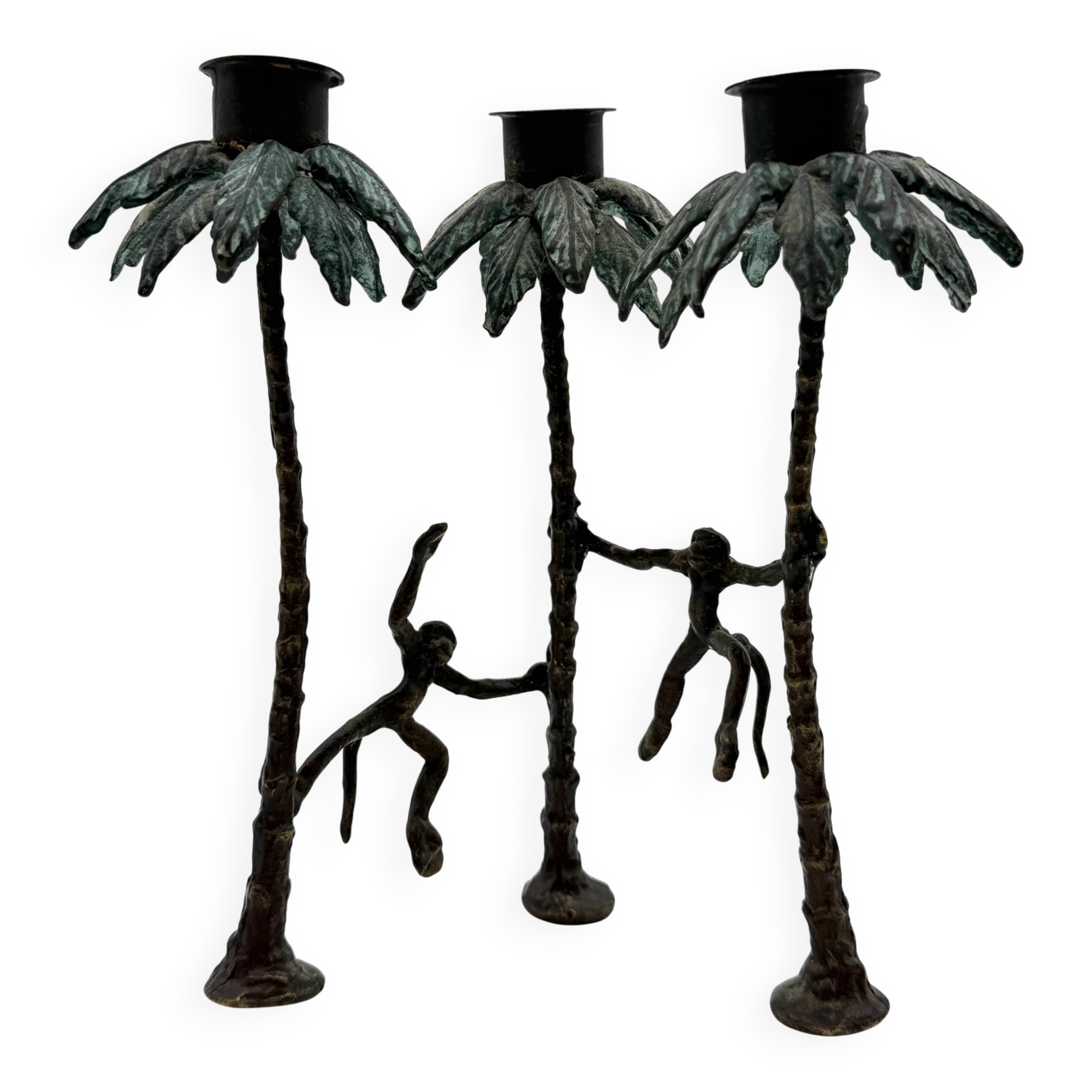 Chandelier "singe" en bronze patiné, 1970s