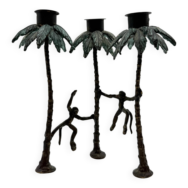 Chandelier ''singe'' en bronze patiné, 1970s