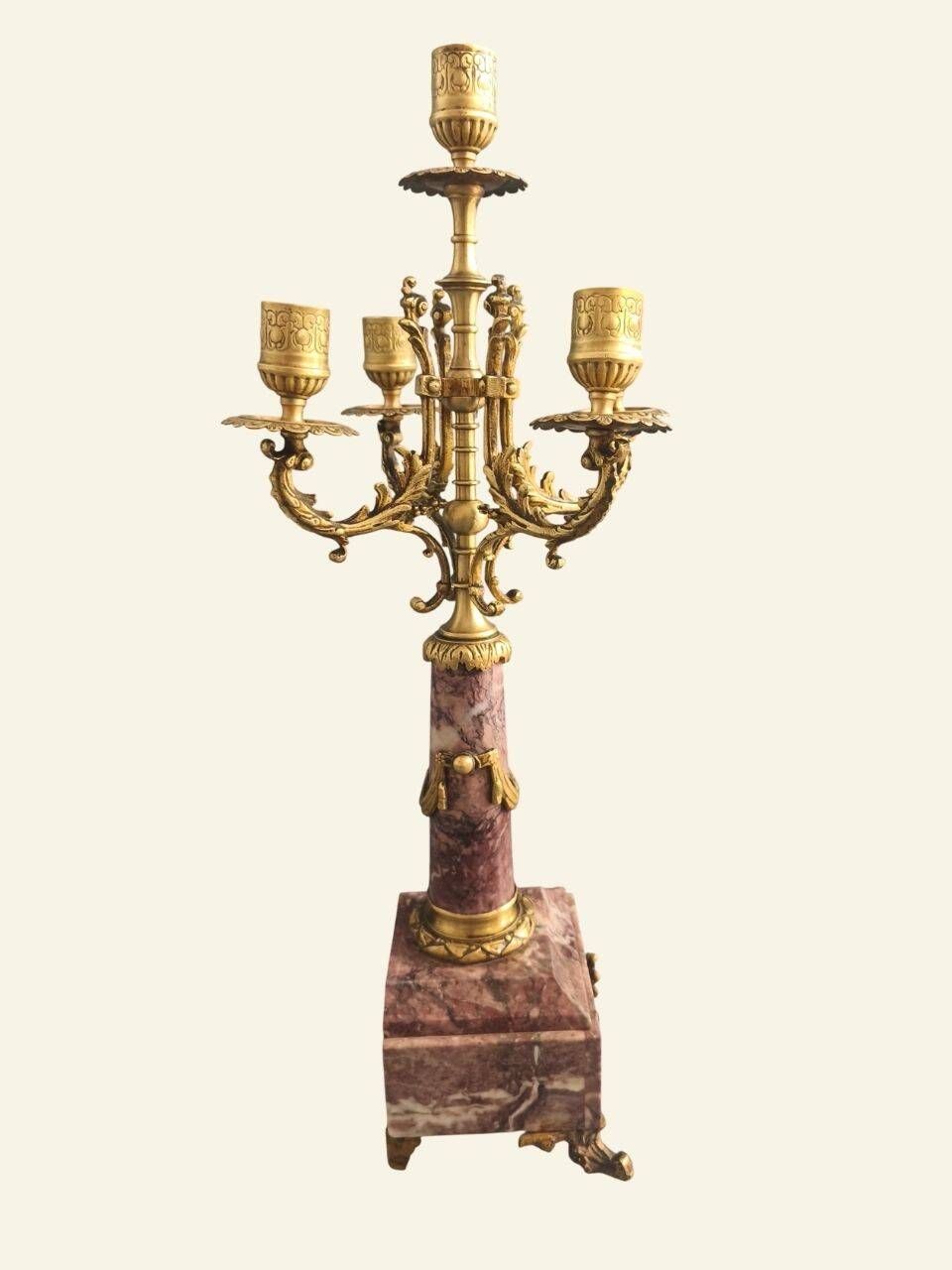 Pair of table candelabra in marble and bronze, Napoleon III style.