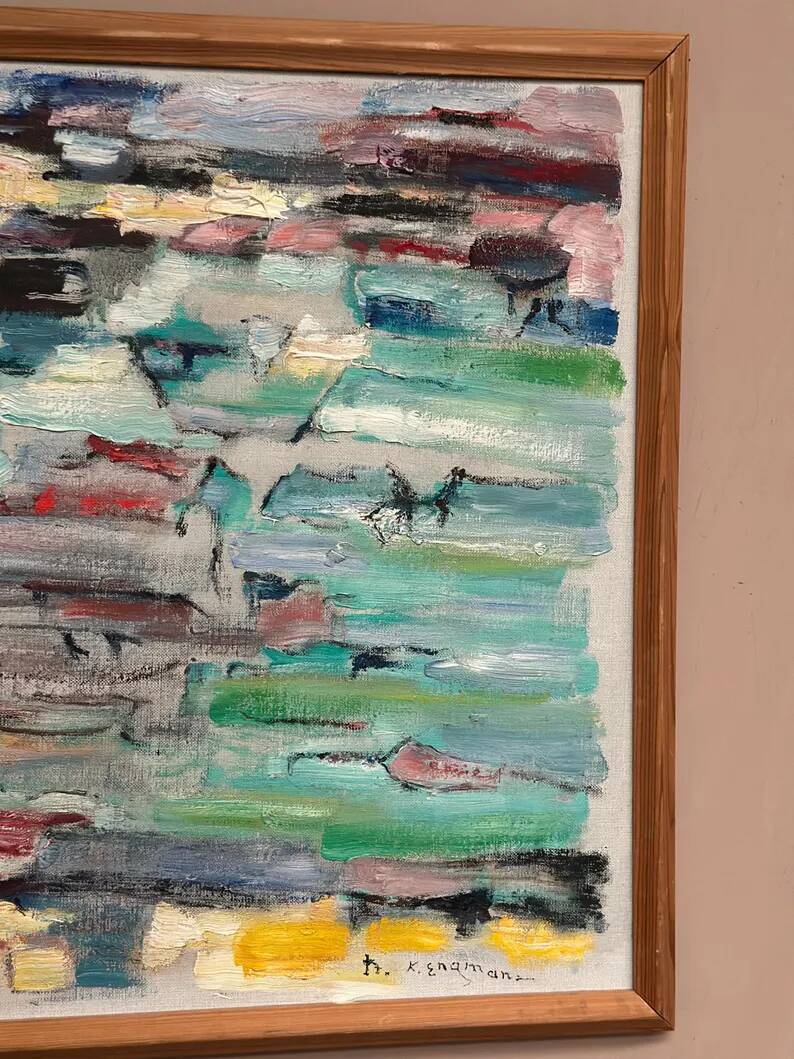 Swedish Oil on Canvas“Abstract Composition” by Klas Engman– Vintage &Framed
