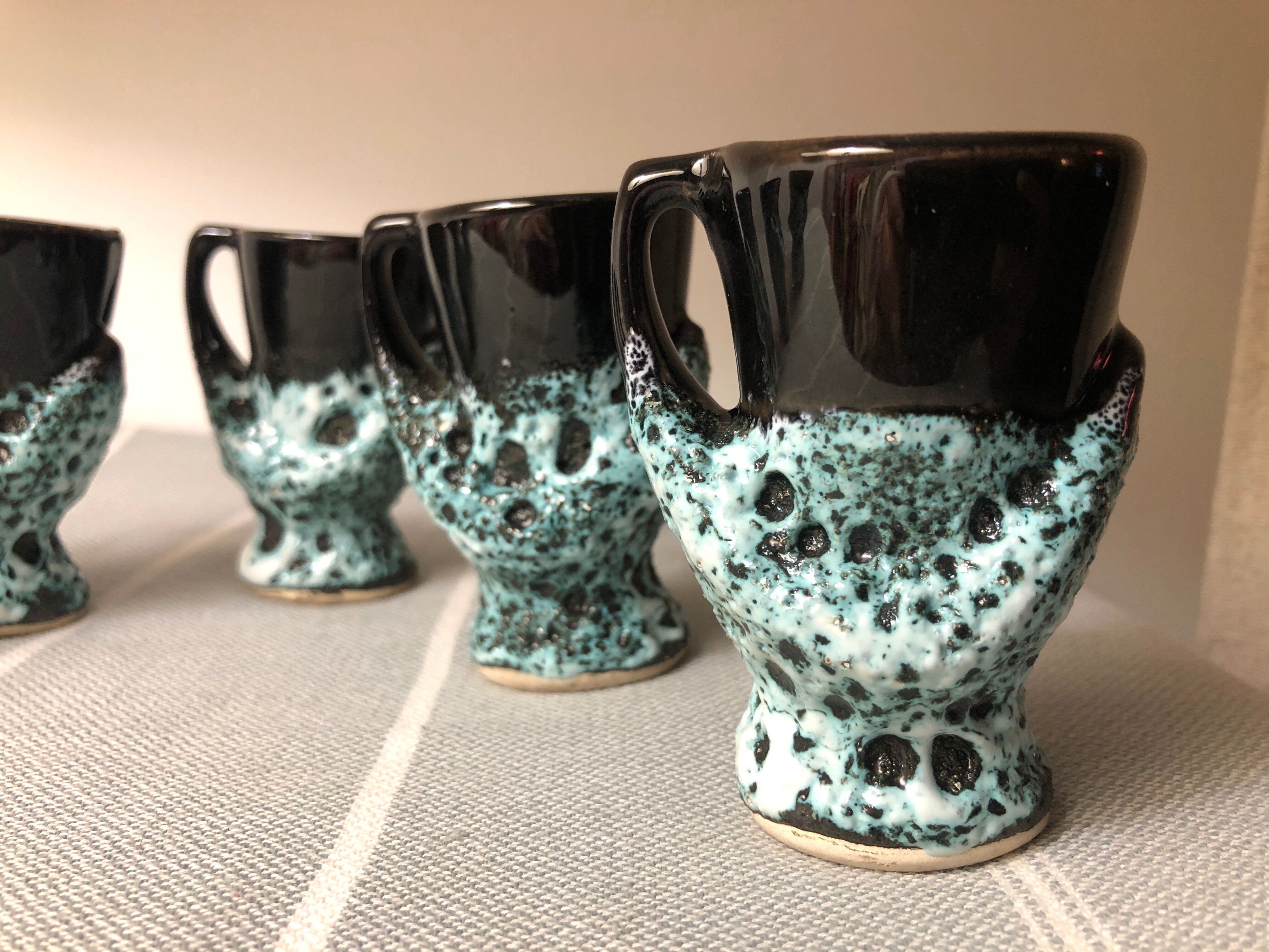 Old coquetiers signed Vallauris Turquoise and Red