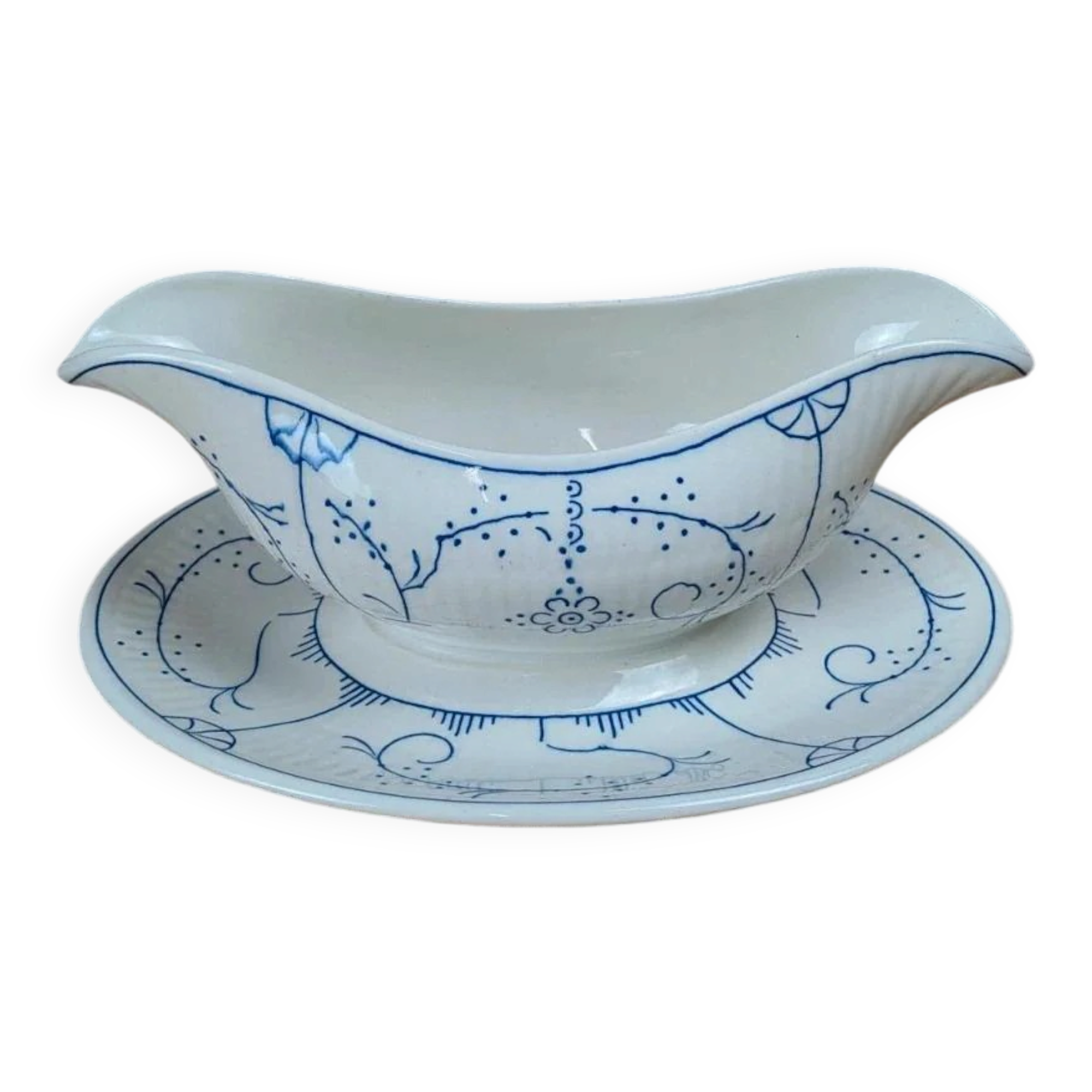 Antique Boch sauce boat with blue decoration – chic country charm