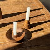 Pyramidal circular teak monoxyle candlestick H7 D5