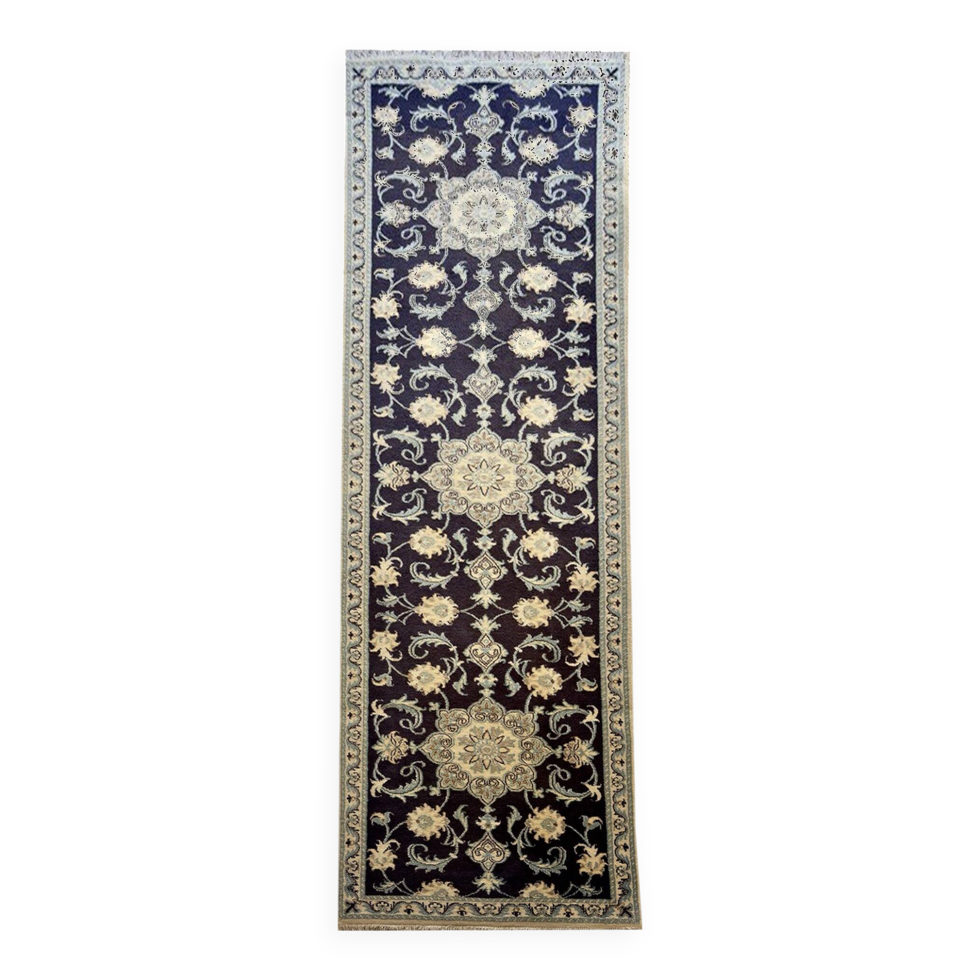 Oriental Rug Iran Nain Wool and Silk: 0.77 X 2.94 Meters