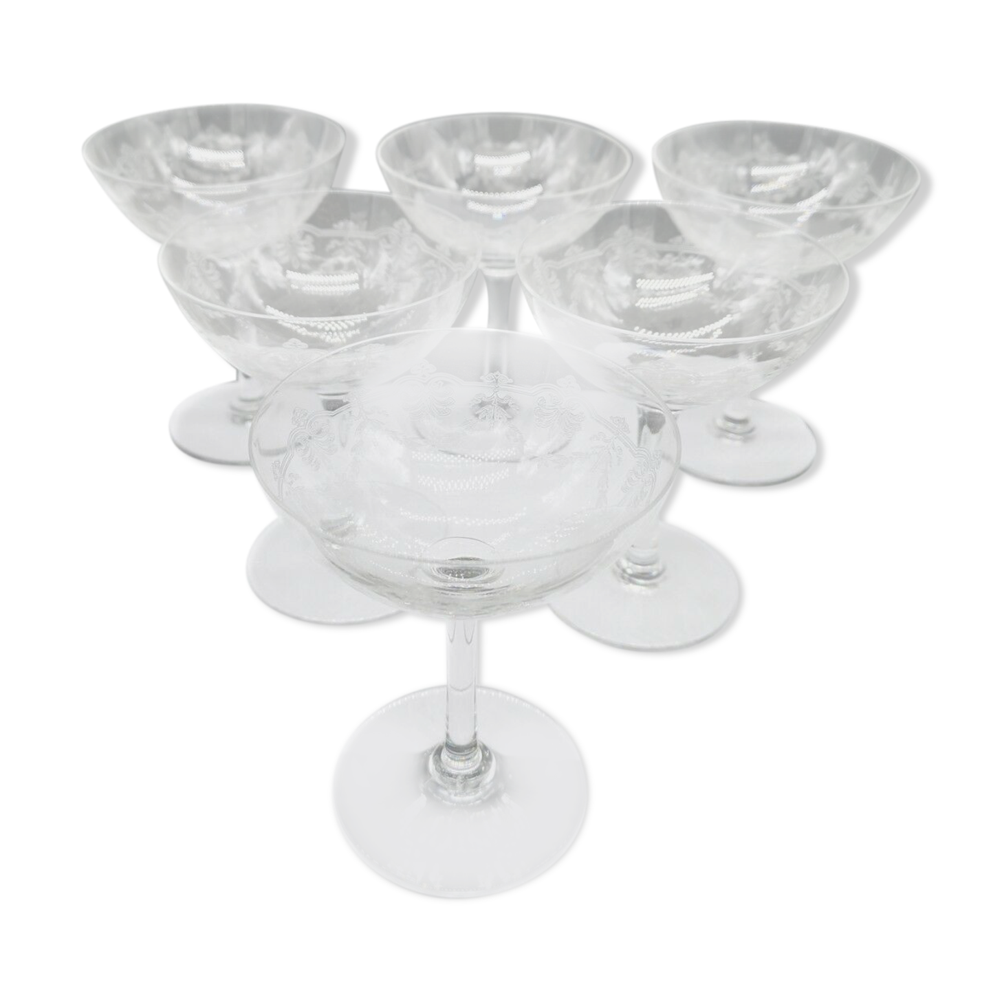 Series of 6 Champagne glasses Baccarat model Beauharnais
