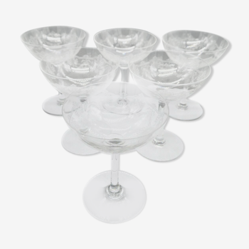 Série de 6 verres à champagne Baccarat modèle Beauharnais