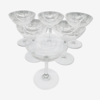 Series of 6 Champagne glasses Baccarat model Beauharnais