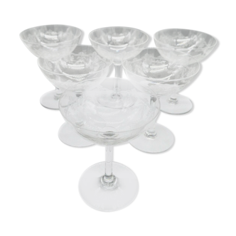 Series of 6 Champagne glasses Baccarat model Beauharnais