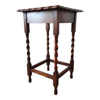 Antique solid oak side table with turned wood legs