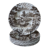 Set of 7 vintage English Staffordshire 'HAYRIDE' soup plates
