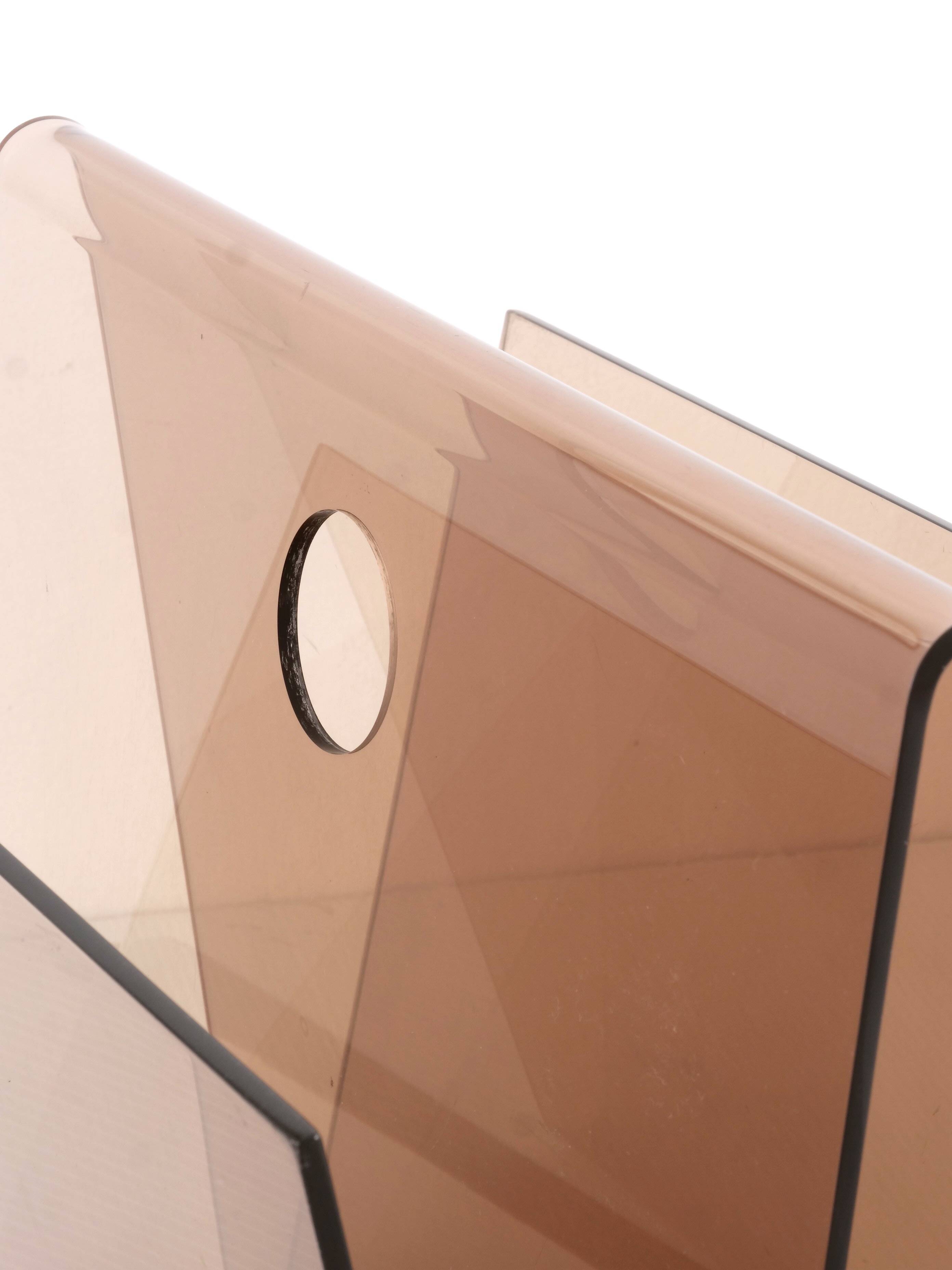 70's smoked plexiglass magazine rack