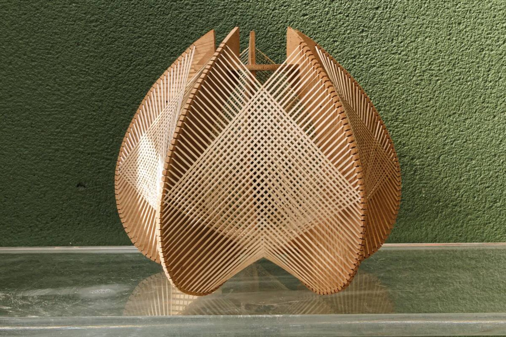Scandinavian modernist wooden suspension with taut wires, 1960s.