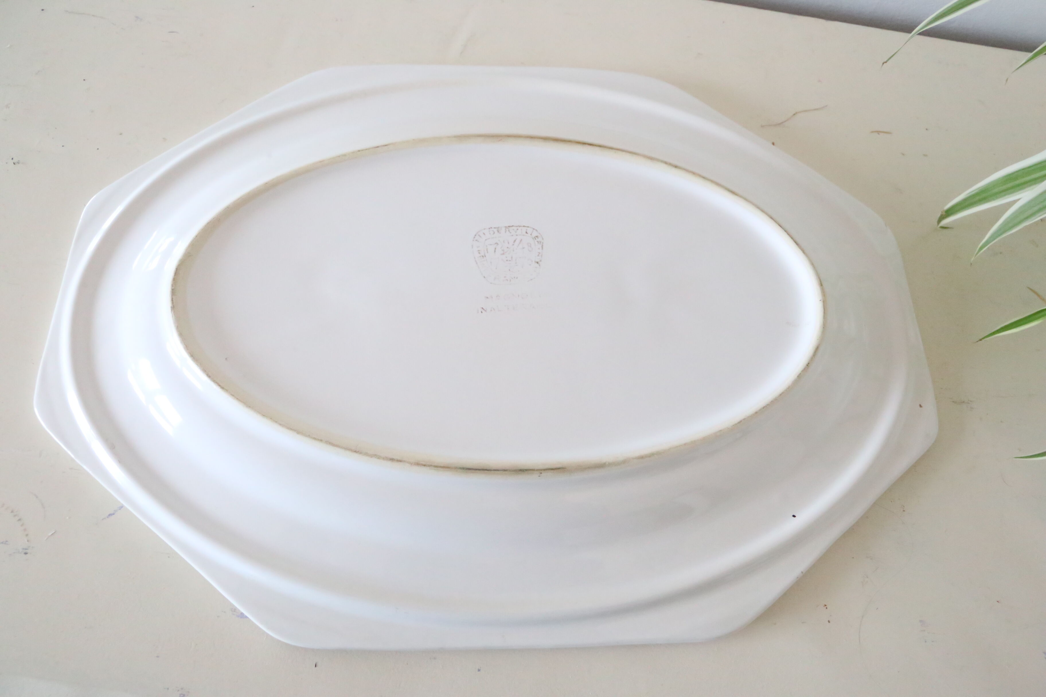 Octagonal dish Niderviller, Magnolia pattern, 1980, vintage