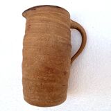 Vintage Brutalist Pitcher Pot in Ochre Brown Stoneware Handmade Signed Carafe