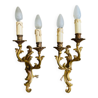 Pair of Louis XV sconces in gilded bronze mid-twentieth century