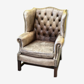 Fauteuil Chesterfield Wingback en cuir des années 1950