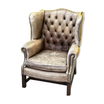 Fauteuil Chesterfield Wingback en cuir des années 1950