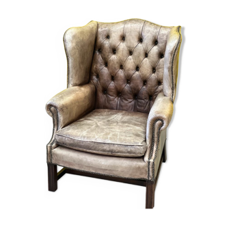 1950's leather chesterfield wingback armchair (price is for one)