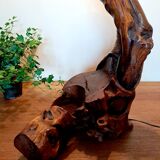 Brutalist lamp in olive wood 1970