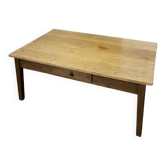 Grande table basse ancienne en bois massif, esprit ferme – 1 tiroir –
