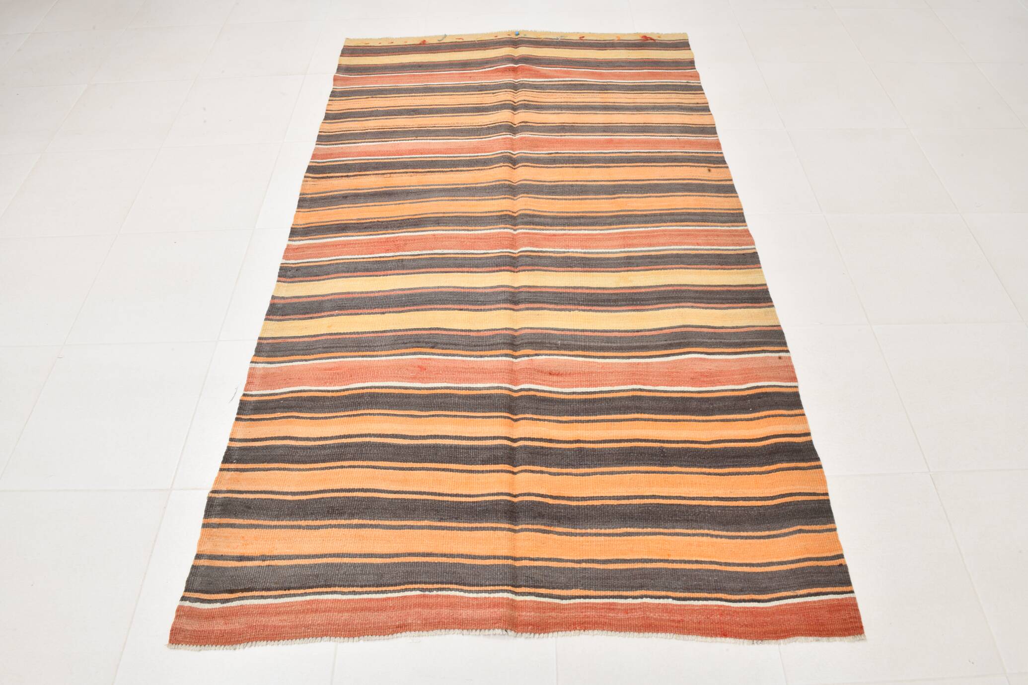 4x7 Pale Orange Kilim Rug, Rugged Rug, Antique Bohemian Style, 128x215Cm