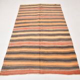4x7 Pale Orange Kilim Rug, Rugged Rug, Antique Bohemian Style, 128x215Cm