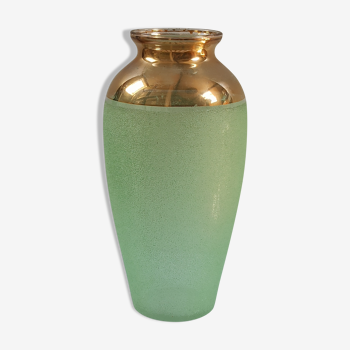 Vintage vase glass granité green gold