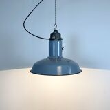 Midcentury grey enamel industrial ceiling lamp, 1950s