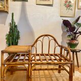 Vintage bamboo and rattan telephone bench