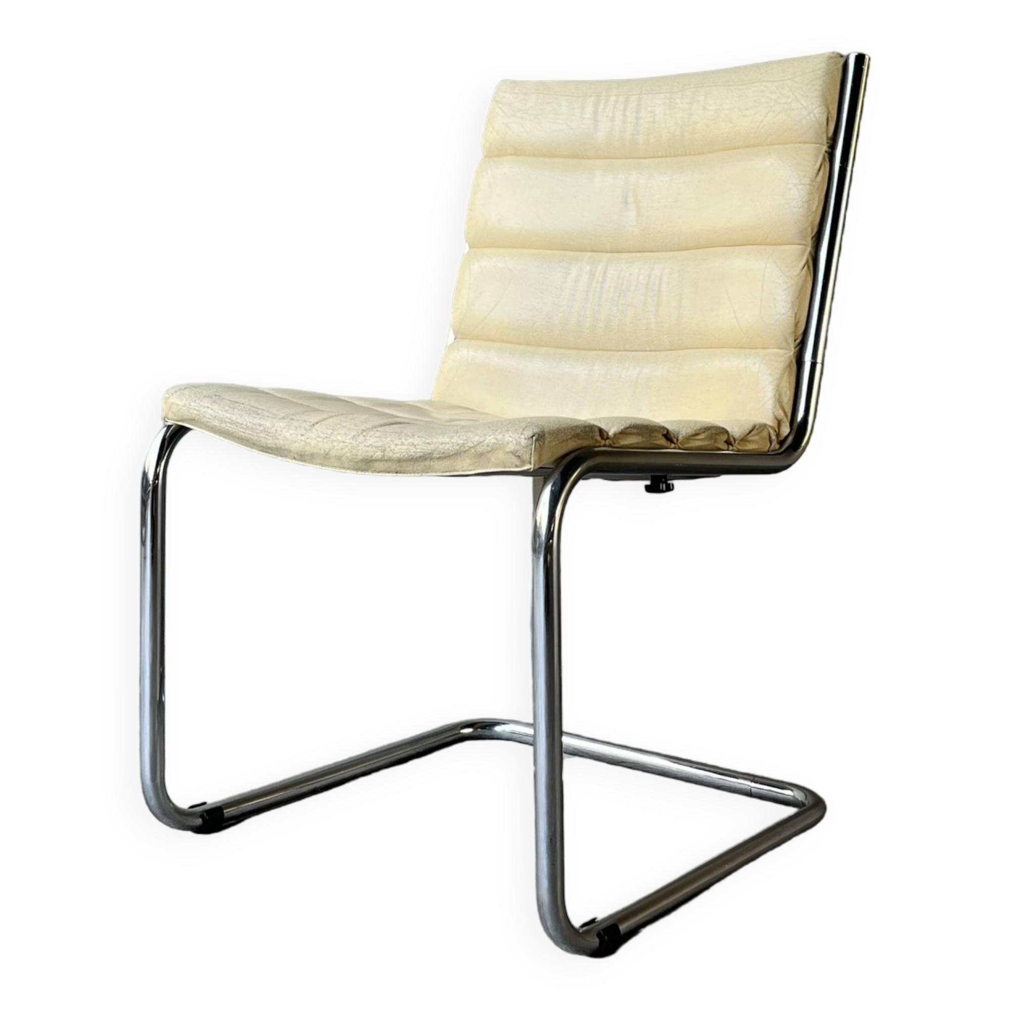 Fauteuil cantilever simili cuir crème vintage 80’s