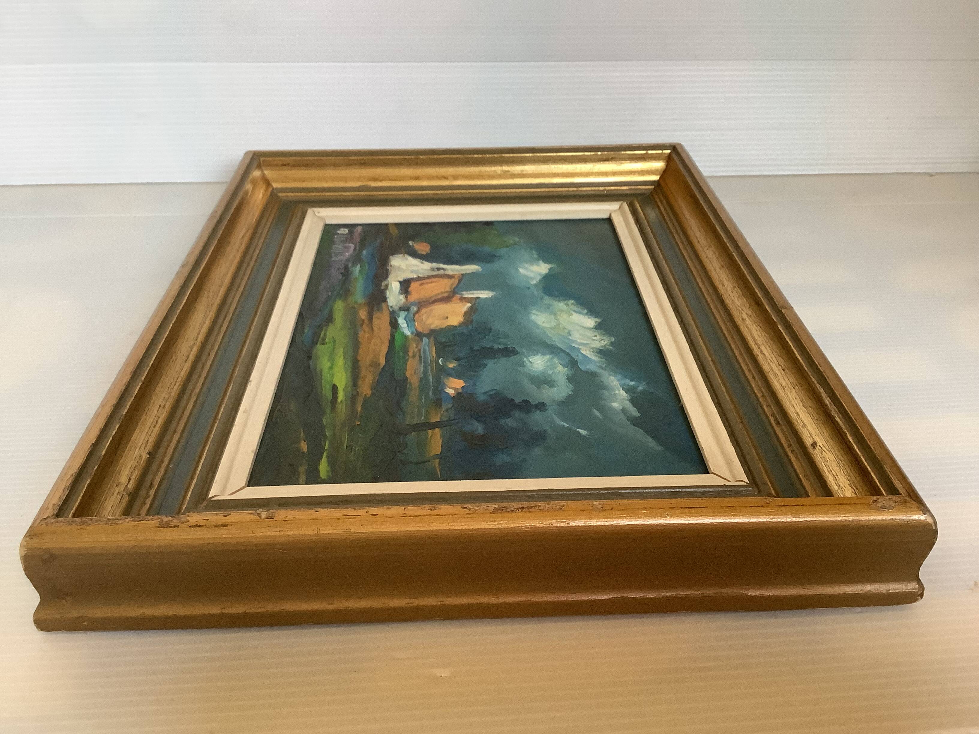 Landscape painting oil on hardboard signed Louwagie