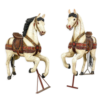 Set of two wooden carousel horses