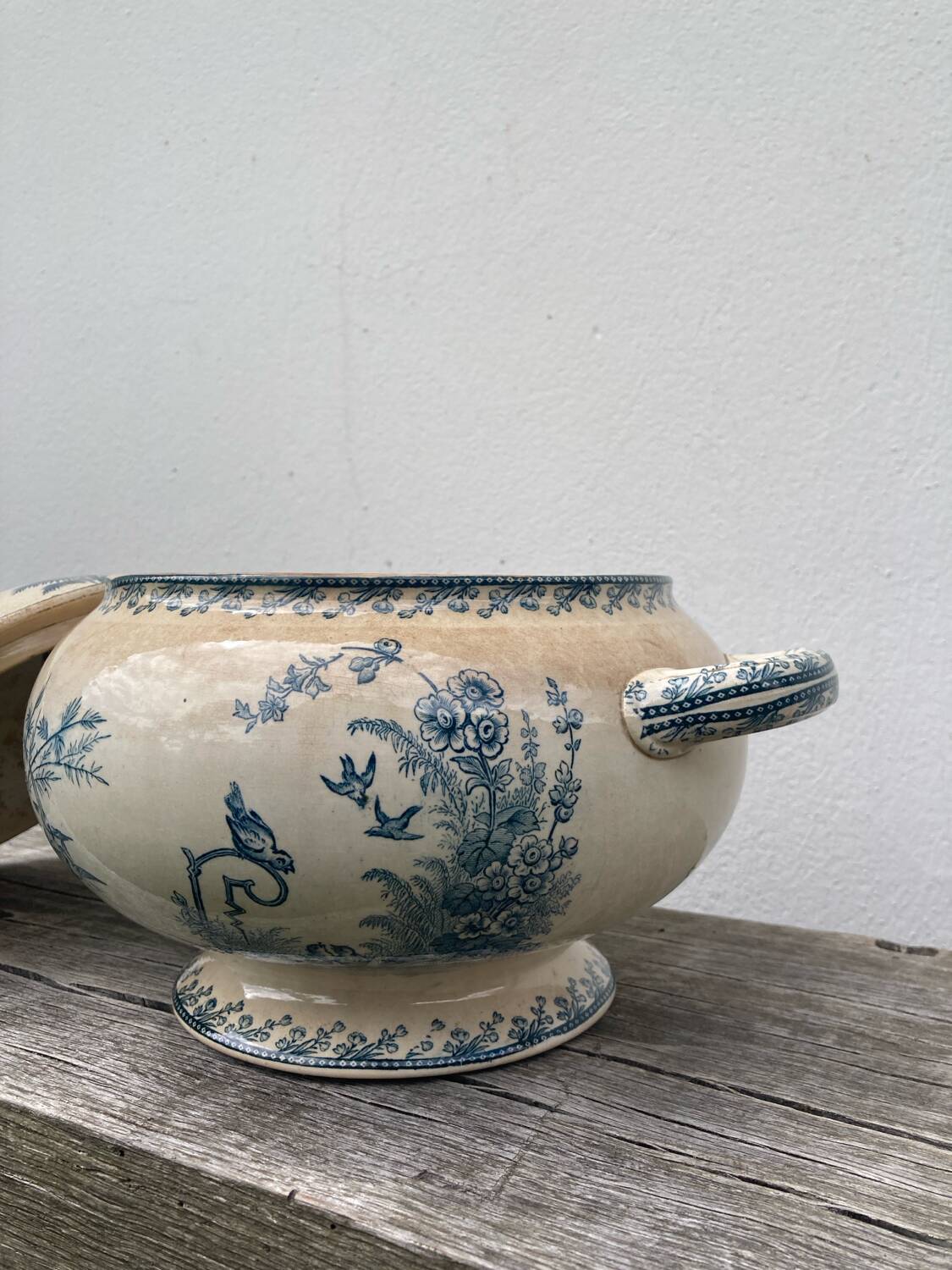 Earthenware tureen tureen Pexonne birds