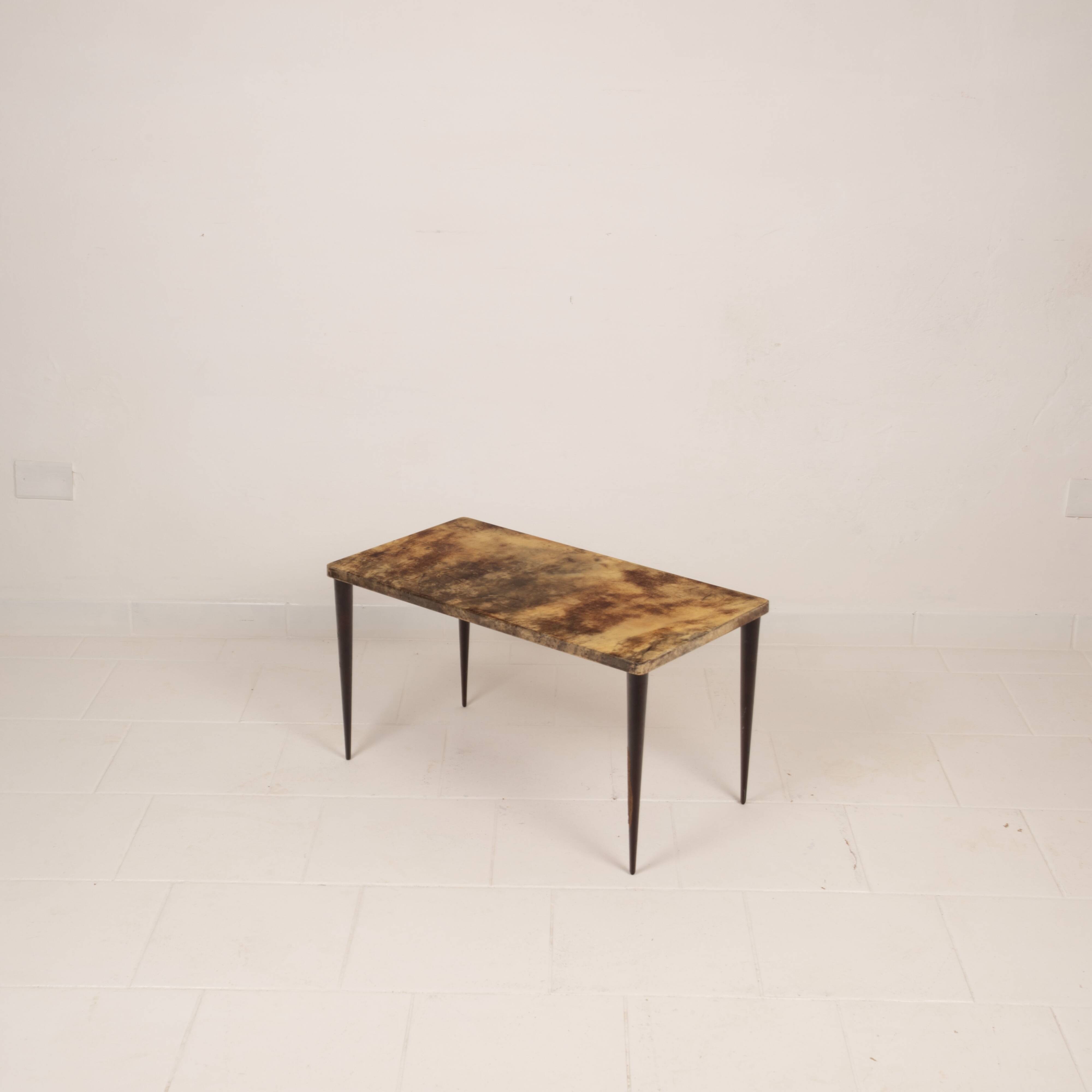 Rectangular parchment low coffee table by Aldo Tura 1950