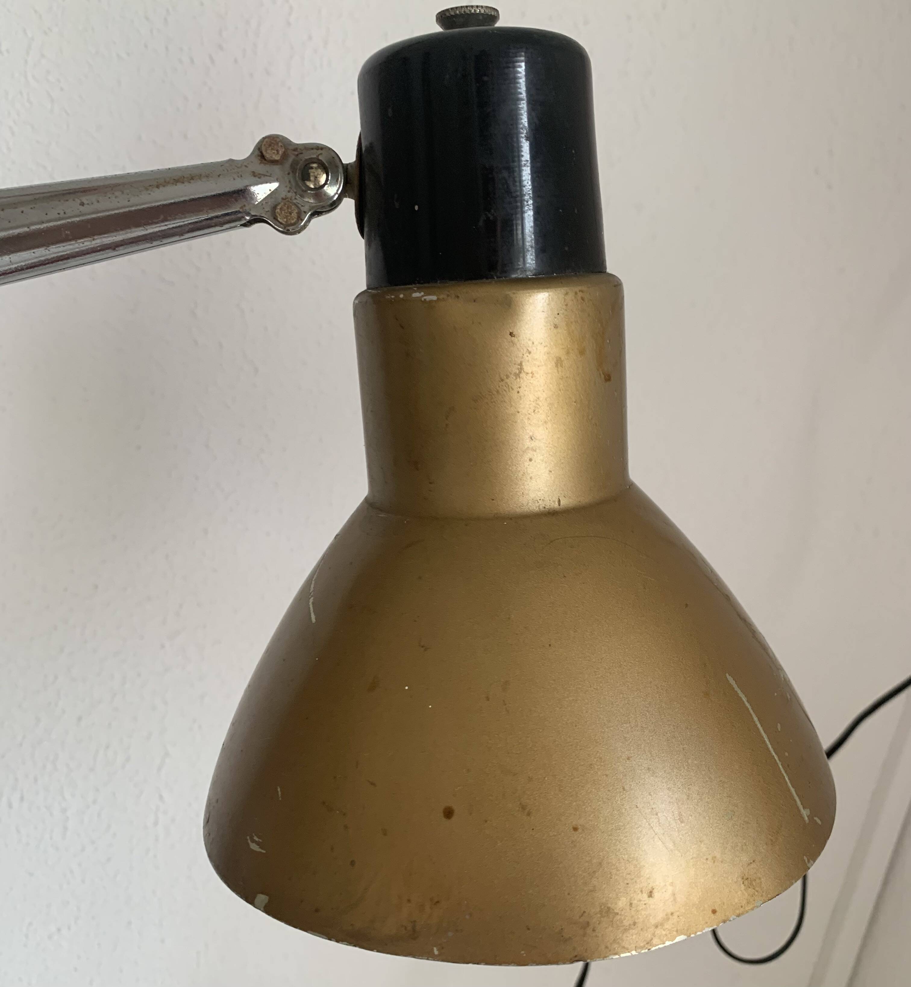 Vintage 1950s industrial lamp, Super Chrome champagne finish - 55 cm