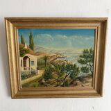 Seaside painting of the Mediterranean, oil on cardboard signed A. Alauzen.