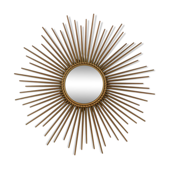Grand miroir soleil vintage Chaty Vallauris XL France années 1950