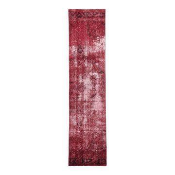 Tapis de course vintage turc fait à la main, nuance de vin rouge 3x11