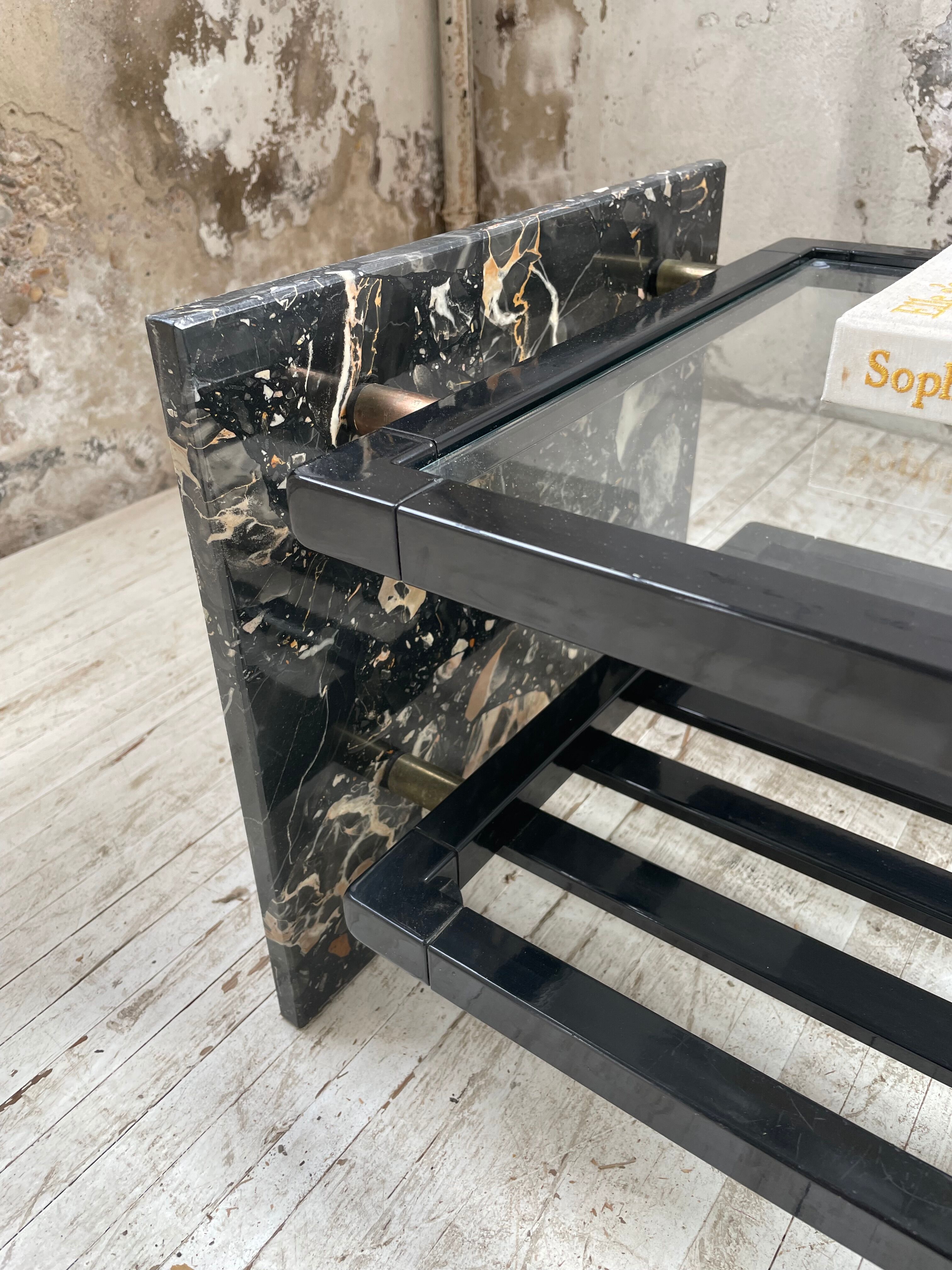 Coffee table year 80 Italian marble and glass