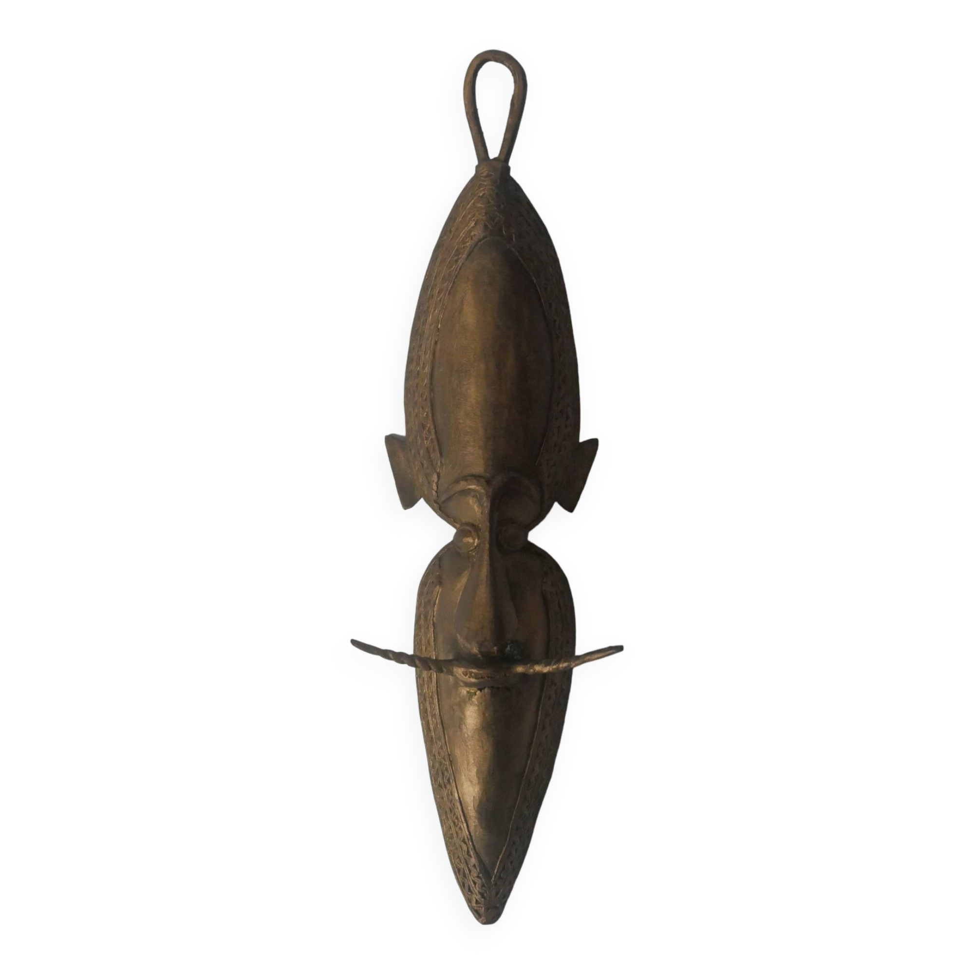 Brass mask tribal ethnic wall decoration object vintage African art handmade sculpture