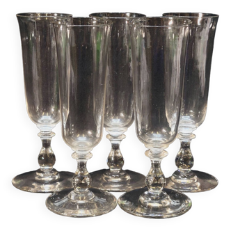 5 Anciennes Flûtes À Champagne En Cristal Baccarat ? Saint Louis ?